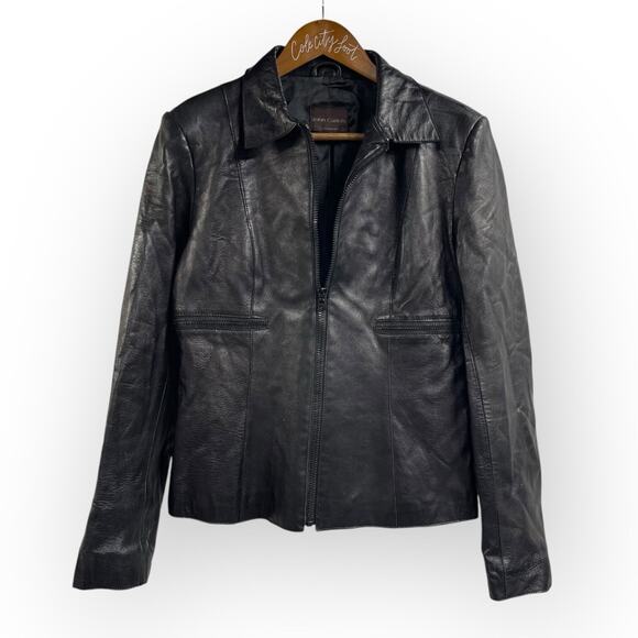 John Carlisle Essentials Buttery Black Leather Jacket Vintage Medium Full Zip - Picture 1 of 6
